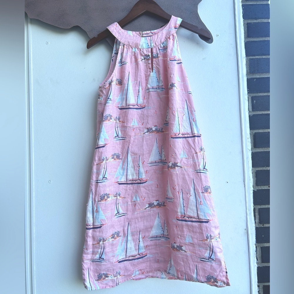 [St. Tropez] 100% Linen Coastal Sailboat Print Sheath Dress